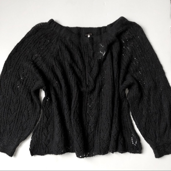 free people black sweater dolman sleeve pointelle - Picture 2 of 8